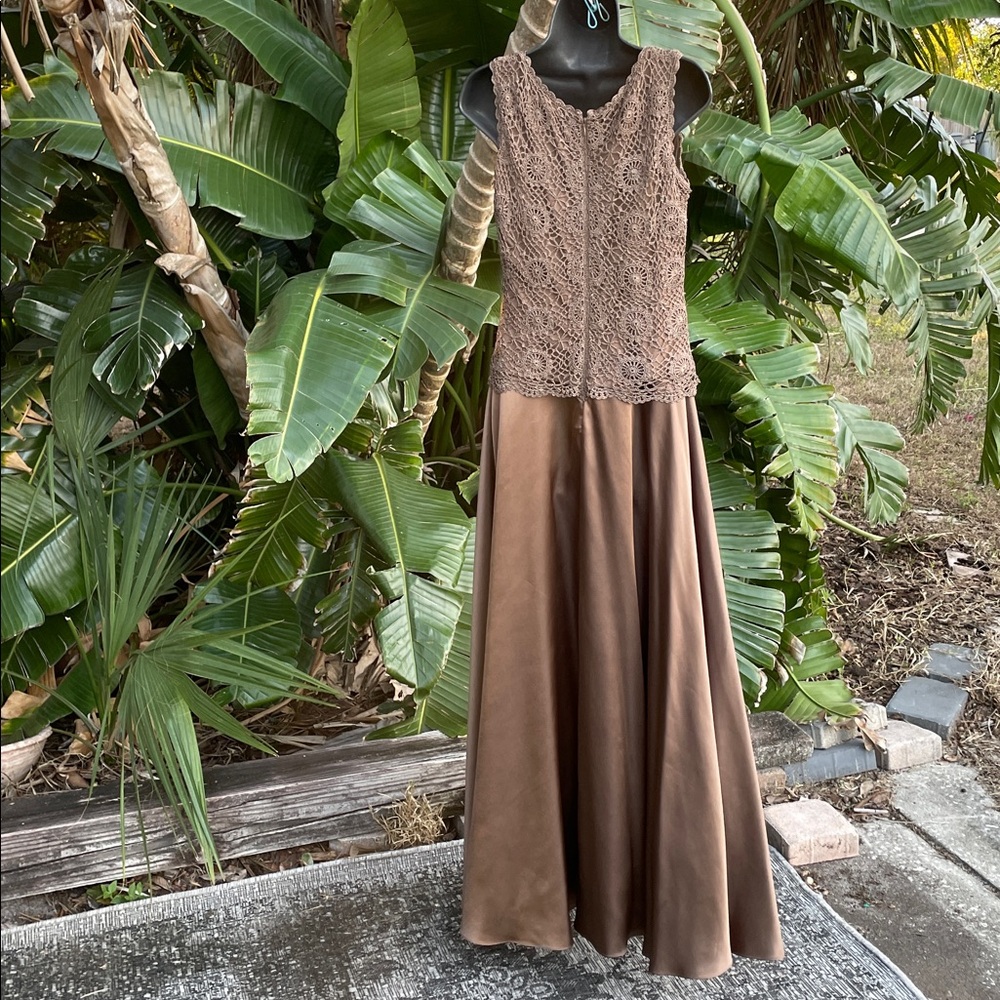 cachet beaded,lace bronze drop waist formal dress - Picture 3 of 7